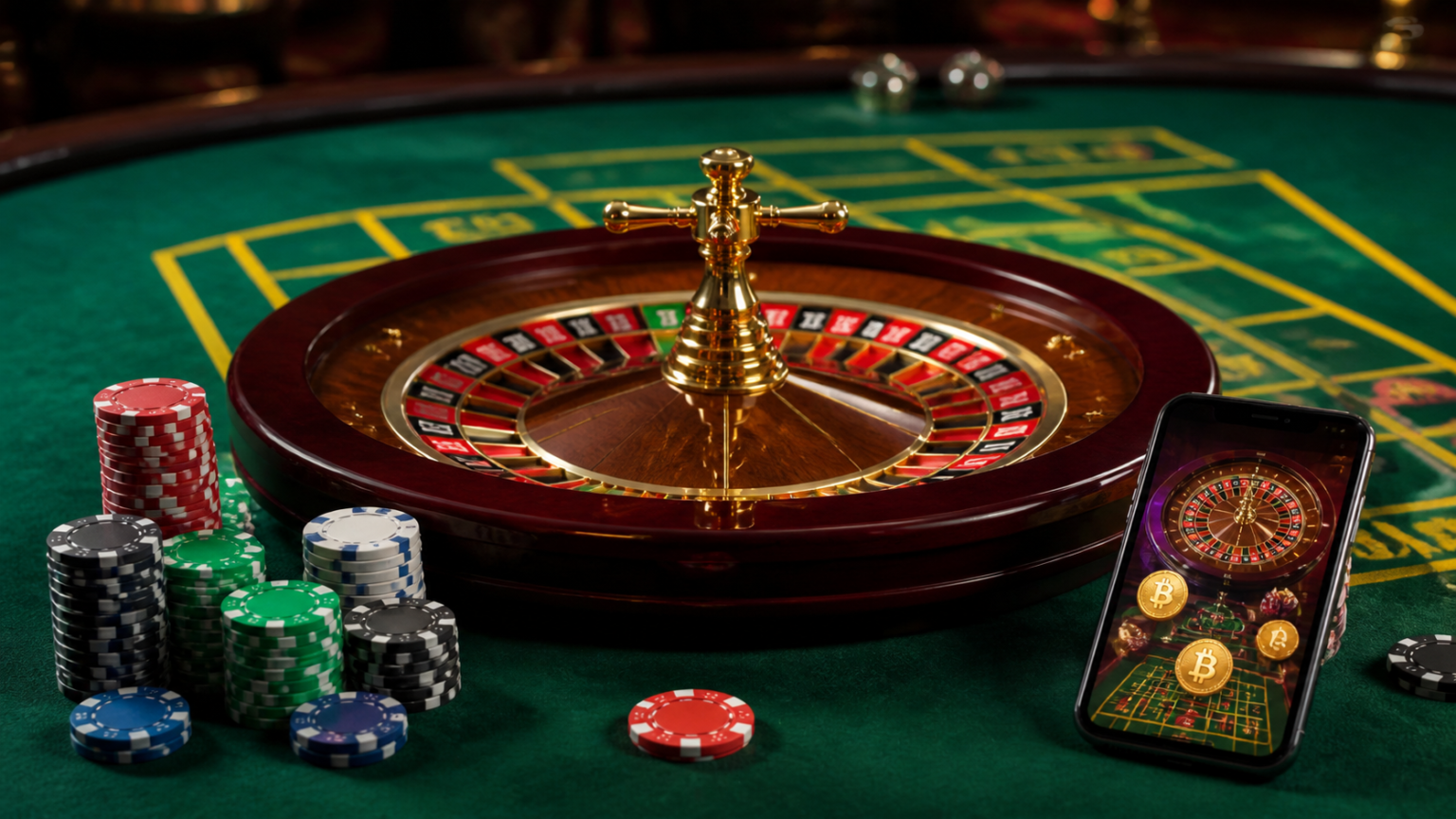ビットコインカジノの基本情報と初心者が確認したいポイント Roulette table and chips at a crypto casino
