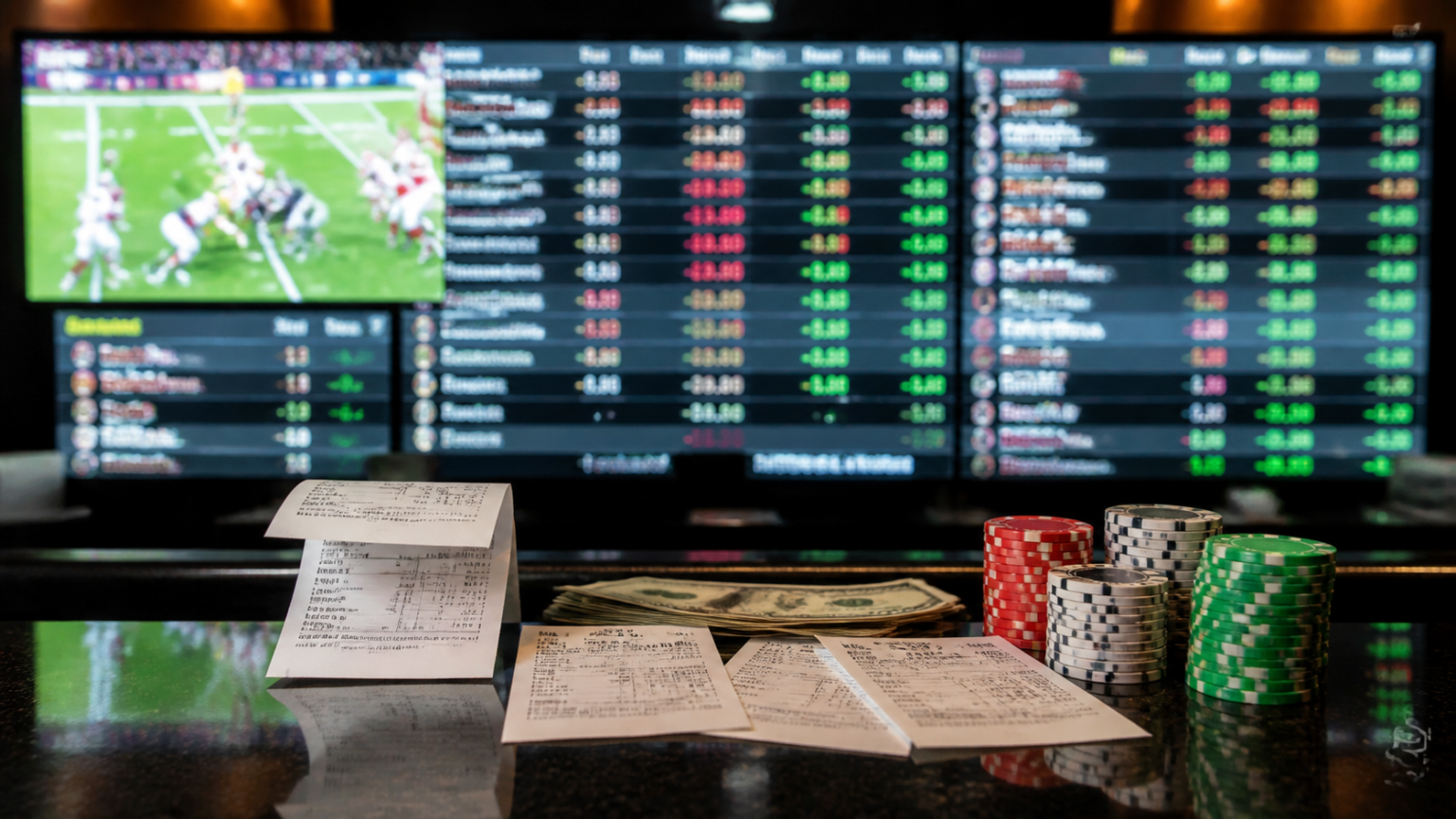 Sports betting screen with match odds and betting slips